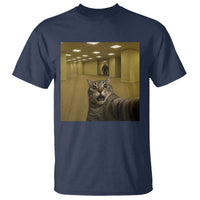 Funny Cat Selfie with Bigfoot Sasquatch Backrooms Liminal Space Meme T Shirt