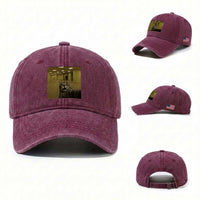 Funny Cat Selfie with Bigfoot Sasquatch Backrooms Liminal Space Meme Washed Cotton Baseball Cap