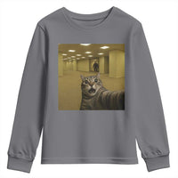 Funny Cat Selfie with Bigfoot Sasquatch Backrooms Liminal Space Meme Youth Sweatshirt