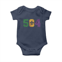 Mardi Gras 504 Nola New Orleans Louisiana Baby Onesie Glitter Print Fleur de Lis