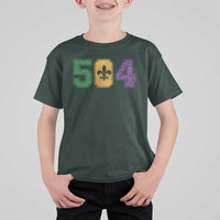 Mardi Gras 504 Nola New Orleans Louisiana T Shirt For Kid Glitter Print Fleur de Lis
