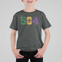Mardi Gras 504 Nola New Orleans Louisiana T Shirt For Kid Glitter Print Fleur de Lis