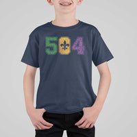Mardi Gras 504 Nola New Orleans Louisiana T Shirt For Kid Glitter Print Fleur de Lis