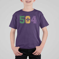 Mardi Gras 504 Nola New Orleans Louisiana T Shirt For Kid Glitter Print Fleur de Lis