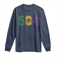 Mardi Gras 504 Nola New Orleans Louisiana Long Sleeve Shirt Glitter Print Fleur de Lis