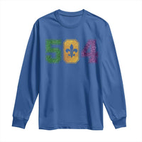 Mardi Gras 504 Nola New Orleans Louisiana Long Sleeve Shirt Glitter Print Fleur de Lis