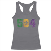 Mardi Gras 504 Nola New Orleans Louisiana Racerback Tank Top Glitter Print Fleur de Lis
