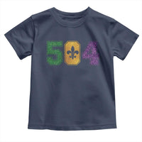 Mardi Gras 504 Nola New Orleans Louisiana Toddler T Shirt Glitter Print Fleur de Lis