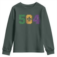 Mardi Gras 504 Nola New Orleans Louisiana Youth Sweatshirt Glitter Print Fleur de Lis