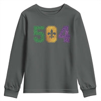 Mardi Gras 504 Nola New Orleans Louisiana Youth Sweatshirt Glitter Print Fleur de Lis
