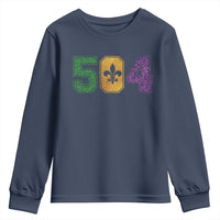 Mardi Gras 504 Nola New Orleans Louisiana Youth Sweatshirt Glitter Print Fleur de Lis