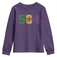 Mardi Gras 504 Nola New Orleans Louisiana Youth Sweatshirt Glitter Print Fleur de Lis