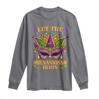 Let The Shenanigans Begin Mardi Gras Long Sleeve Shirt Masquerade Mask Beads