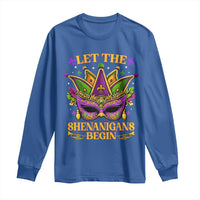 Let The Shenanigans Begin Mardi Gras Long Sleeve Shirt Masquerade Mask Beads