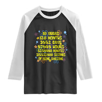 10th Birthday Gifts Raglan Shirt Flowers 10 Years Of Being Awesome 10 Year Old Bday