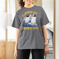 Penguins Resist T Shirt For Women Flippers Up Hands Off Protest Against Tariffs