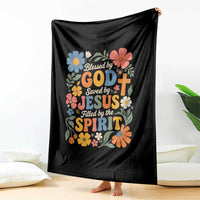 Boho Floral Christian Throw Blanket Blessed Saved By Jesus Cross Flower