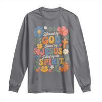 Boho Floral Christian Long Sleeve Shirt Blessed Saved By Jesus Cross Flower