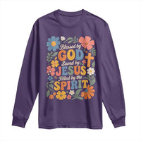Boho Floral Christian Long Sleeve Shirt Blessed Saved By Jesus Cross Flower