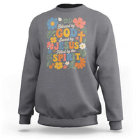 Boho Floral Christian Sweatshirt Blessed Saved By Jesus Cross Flower