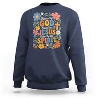 Boho Floral Christian Sweatshirt Blessed Saved By Jesus Cross Flower