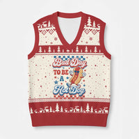 Bad Day To Be A Hot Dog V-Neck Knit Sweater Vest Hotdog Lover Wiener 4th Of July