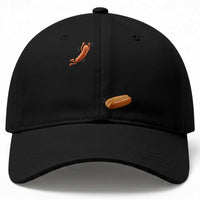 Funny Hot Dog Baseball Cap Hotdog Jumping Into Bun Sausage BBQ Grilling High Dive