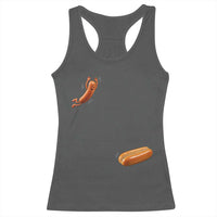 Funny Hot Dog Racerback Tank Top Hotdog Jumping Into Bun Sausage BBQ Grilling High Dive