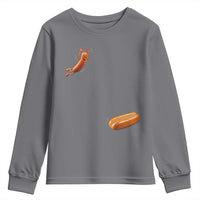 Funny Hot Dog Youth Sweatshirt Hotdog Jumping Into Bun Sausage BBQ Grilling High Dive