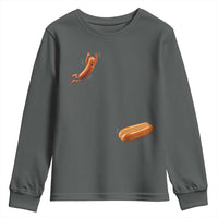 Funny Hot Dog Youth Sweatshirt Hotdog Jumping Into Bun Sausage BBQ Grilling High Dive