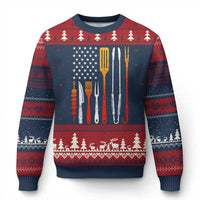 Bbq Smoker Ugly Christmas Sweater Barbecue Chef Smoking Tools Grilling Pit Master USA Flag
