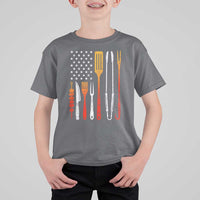 Bbq Smoker T Shirt For Kid Barbecue Chef Smoking Tools Grilling Pit Master USA Flag
