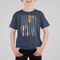 Bbq Smoker T Shirt For Kid Barbecue Chef Smoking Tools Grilling Pit Master USA Flag
