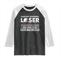 I Suck at Fantasy Football Raglan Shirt Funny Loser Commissioner Draft Party Commish FFL - Wonder Print Shop