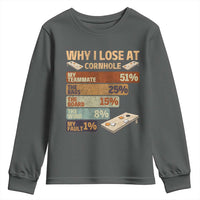 Funny Cornhole Player Youth Sweatshirt Retro Why I Lose Game Day Bean Bag Toss Game