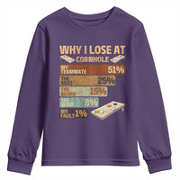 Funny Cornhole Player Youth Sweatshirt Retro Why I Lose Game Day Bean Bag Toss Game