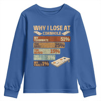 Funny Cornhole Player Youth Sweatshirt Retro Why I Lose Game Day Bean Bag Toss Game