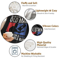 Funny Cornhole Player Throw Blanket Never Underestimate An Old Man With A Cornhole Bag