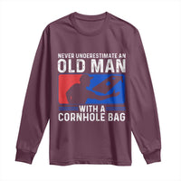 Funny Cornhole Player Long Sleeve Shirt Never Underestimate An Old Man With A Cornhole Bag