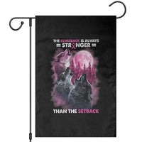 Pink Breast Cancer Garden Flag Pink Ribbon Comeback Stronger Than Setback Wolf Moon - Wonder Print Shop