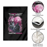 Pink Breast Cancer Garden Flag Pink Ribbon Comeback Stronger Than Setback Wolf Moon - Wonder Print Shop