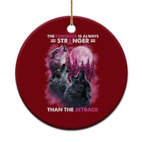 Pink Breast Cancer Ceramic Ornament Pink Ribbon Comeback Stronger Than Setback Wolf Moon - Wonder Print Shop