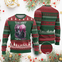 Pink Breast Cancer Ugly Christmas Sweater Pink Ribbon Comeback Stronger Than Setback Wolf Moon - Wonder Print Shop