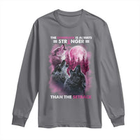 Pink Breast Cancer Long Sleeve Shirt Pink Ribbon Comeback Stronger Than Setback Wolf Moon - Wonder Print Shop