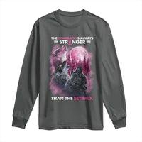 Pink Breast Cancer Long Sleeve Shirt Pink Ribbon Comeback Stronger Than Setback Wolf Moon - Wonder Print Shop