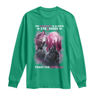 Pink Breast Cancer Long Sleeve Shirt Pink Ribbon Comeback Stronger Than Setback Wolf Moon - Wonder Print Shop