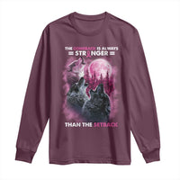 Pink Breast Cancer Long Sleeve Shirt Pink Ribbon Comeback Stronger Than Setback Wolf Moon - Wonder Print Shop