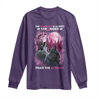 Pink Breast Cancer Long Sleeve Shirt Pink Ribbon Comeback Stronger Than Setback Wolf Moon - Wonder Print Shop