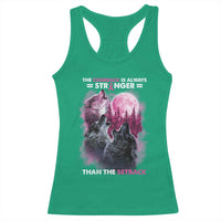Pink Breast Cancer Racerback Tank Top Pink Ribbon Comeback Stronger Than Setback Wolf Moon - Wonder Print Shop