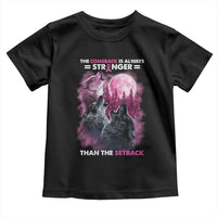 Pink Breast Cancer Toddler T Shirt Pink Ribbon Comeback Stronger Than Setback Wolf Moon - Wonder Print Shop